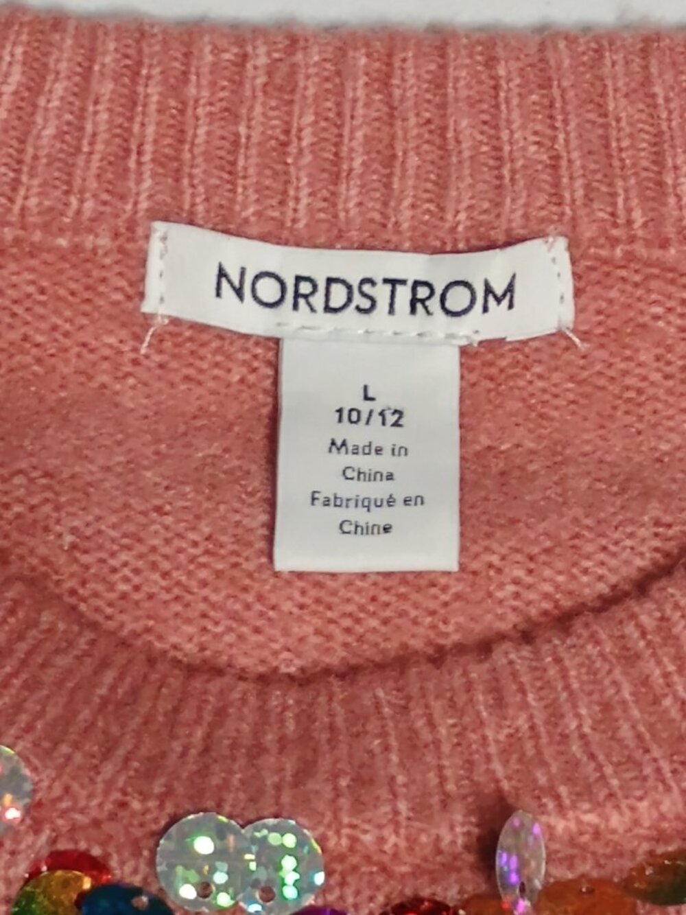 Nordstrom Girls Pink Sequin Embellished Sweater Size L 10/12 - Picture 4 of 8